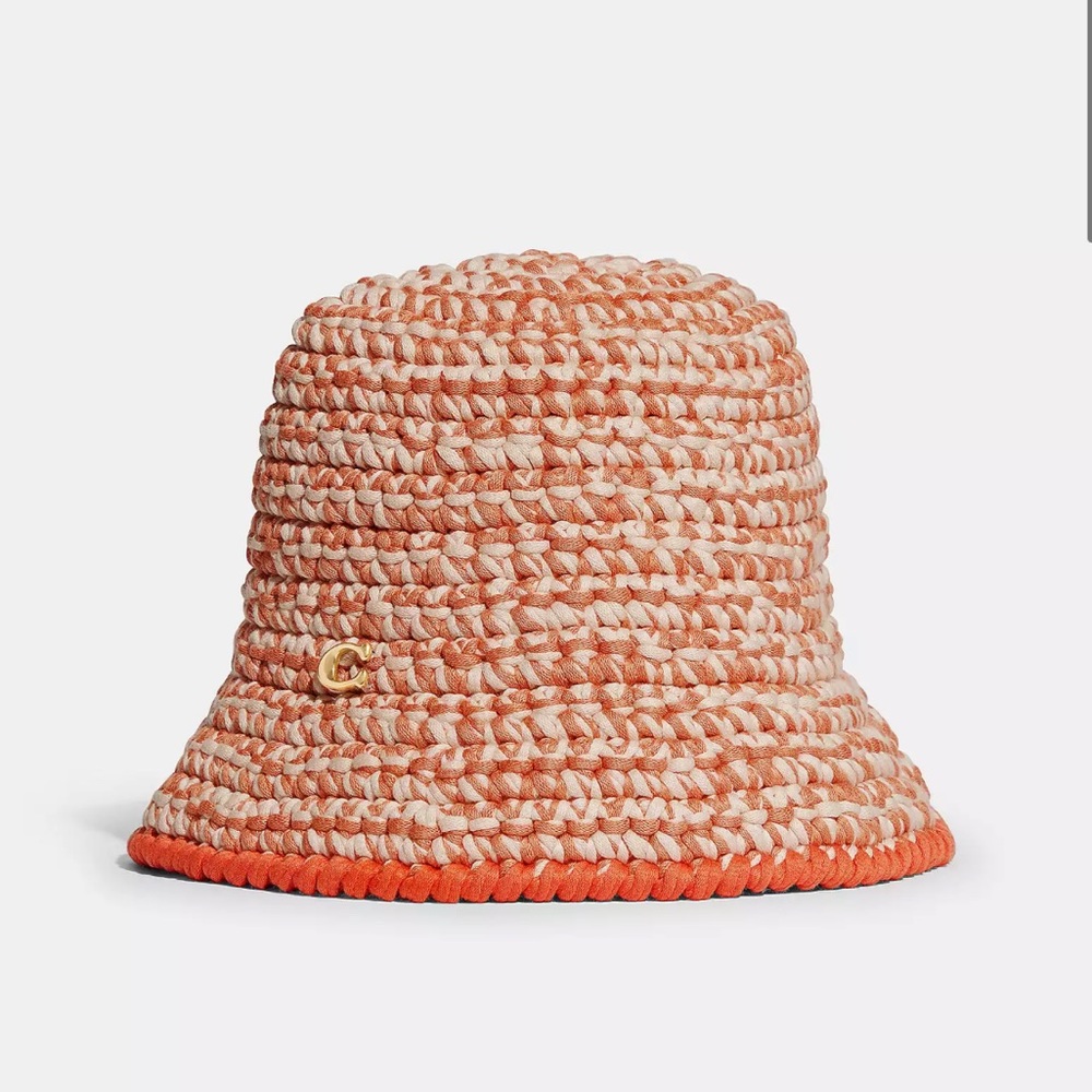 NWT Coach Crochet Bucket Hat Orange XS/S - Picture 2 of 6